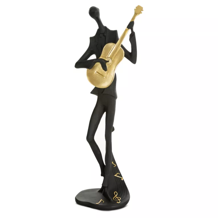 Figurka ceramiczna czarno-złota w kształcie postaci trzymającej kontrabas 13x9x37 cm RICO Eurofirany