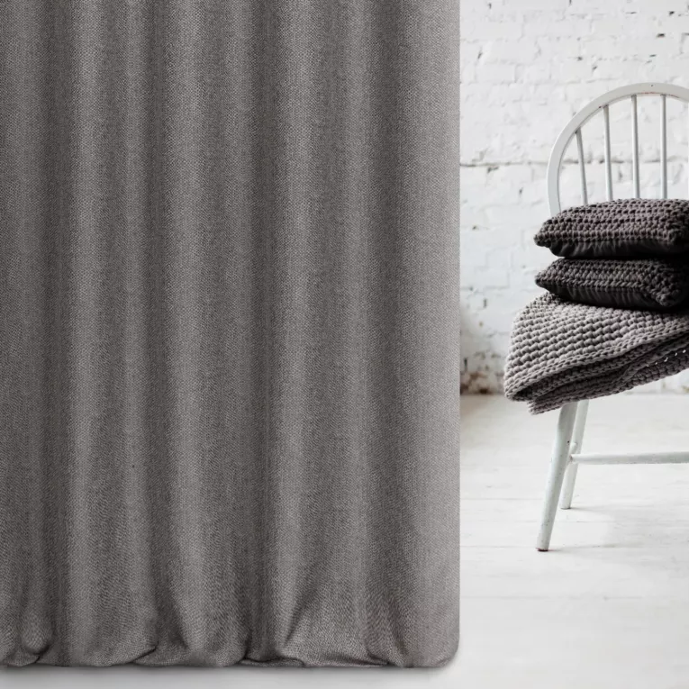 Zasłona szyta na taśmie fala stalowo szara z miękkiej tkaniny z efektem melanżu