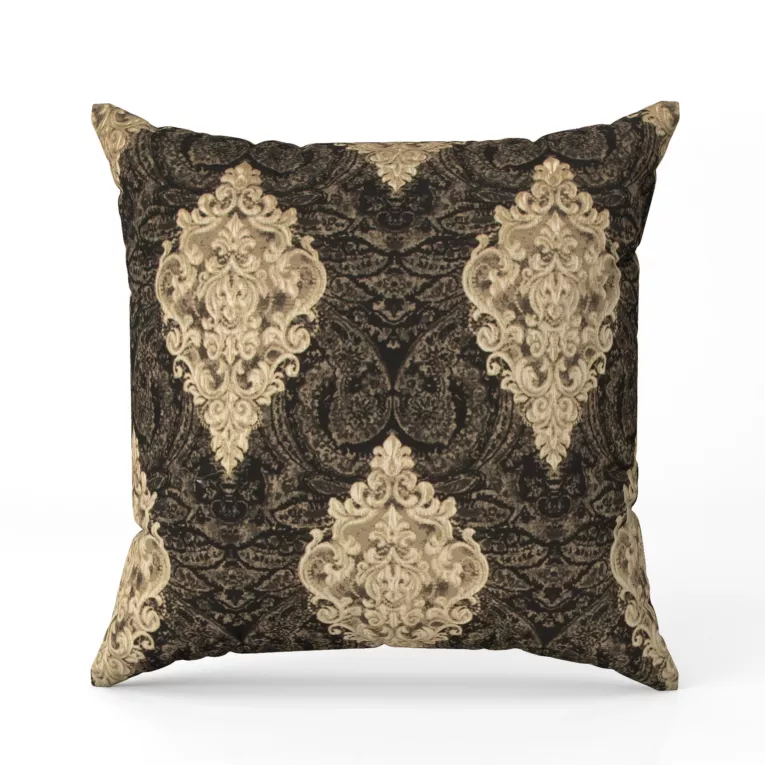 Poszewka szyta czarno złota z szenilowej tkaniny w drobny geometryczny wzór przetykany błyszczącą nicią