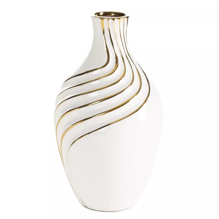 Wazon dekoracyjny biało, złoty zdobiony subtelnymi liniami 17x30 cm ESTELA Eurofirany