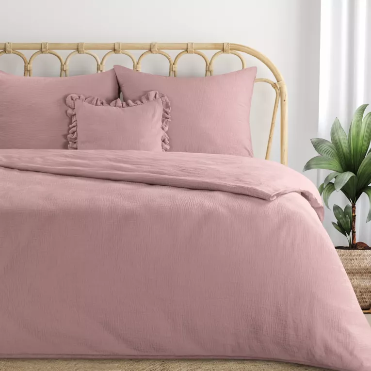Pościel 160x200 cm komplet 3 częściowy muślin kolor jasnoróżowy - MUSLIN Eurofirany