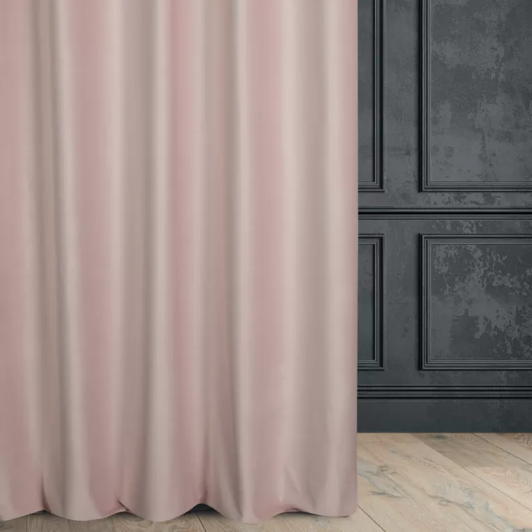 Zasłona szyta na taśmie fala jasnoróżowa z miękkiej półmatowej tkaniny welwetowej