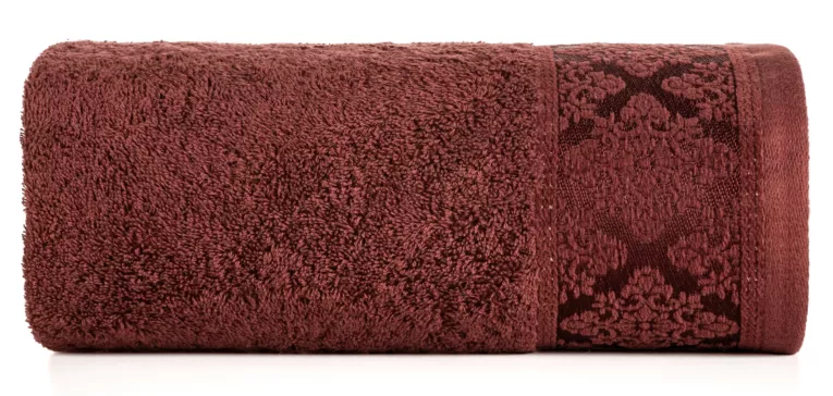 Ręcznik kąpielowy 50x90 cm bawełniany kolor ceglasty z żakardowym wzorem ornamentów 500 g/m2 SARA Eurofirany