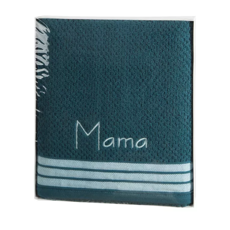 Zestaw upominkowy, ręcznik bawełniany 70x140 cm kolor ciemnoturkusowy z haftem MAMA Eurofirany