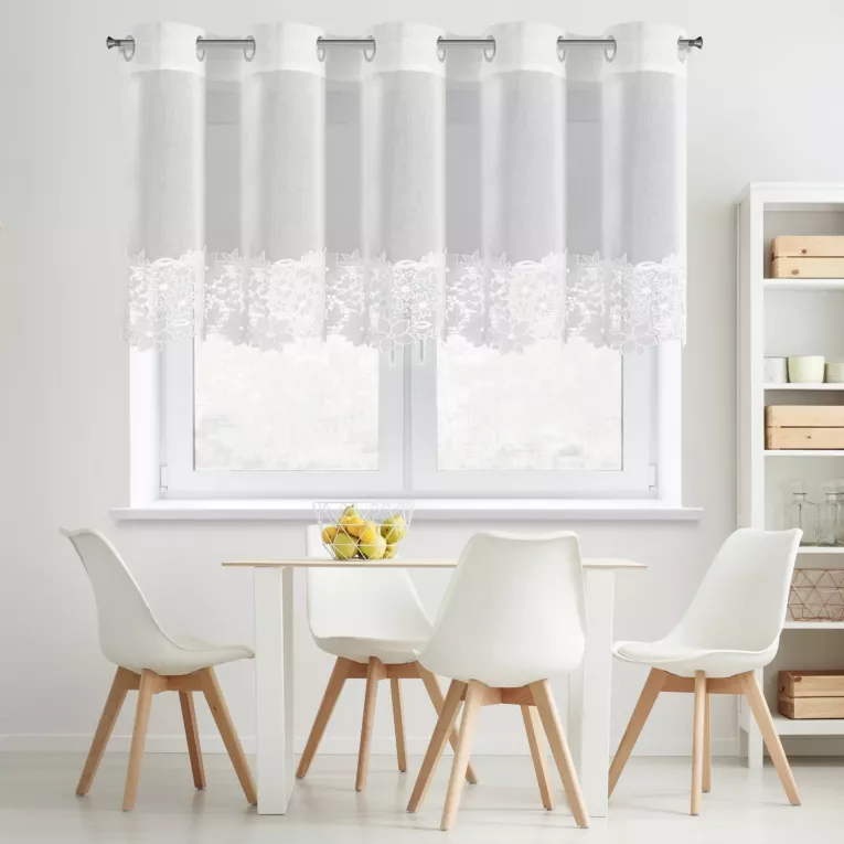 Firana biała z etaminy zdobiona ażurową koronką 200x70 cm, przezlotka - ARTEMIDA Eurofirany