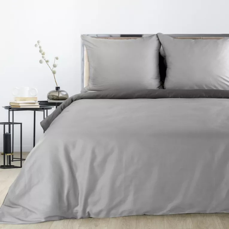 Pościel 220x200 cm gładka z satyny bawełnianej kolor jasnoszary, stalowy DINA Diva Line Eurofirany