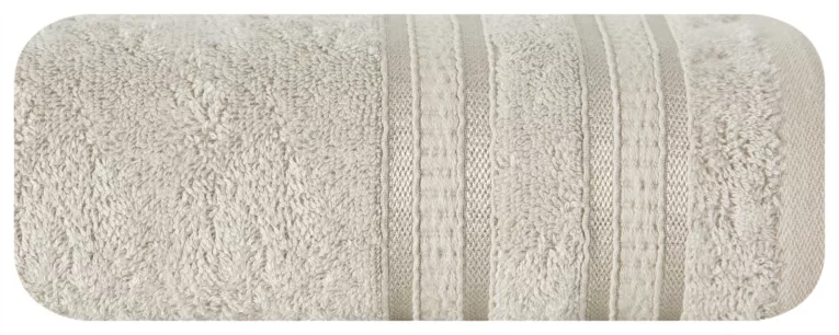 Ręcznik kąpielowy 50x90 cm bambusowy kolor beżowy zdobiony bordiurą w pasy 500 g/m2 MILA Eurofirany