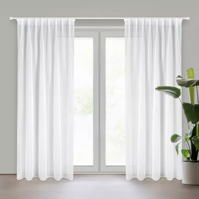 Firana biała z gładkiego woalu 140x300 cm taśma imitująca flex SIMONE Eurofirany