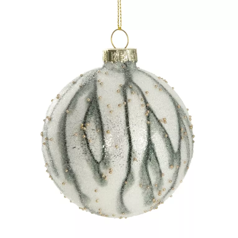 Biała szklana bombka choinkowa z wzorem gałązek 8 cm Eurofirany