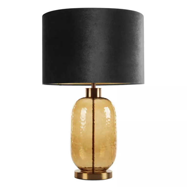 Lampa stołowa do pokoju czarna NELLY na szklanej podstawie z złotego szkła z welwetowym abażurem Eurofirany