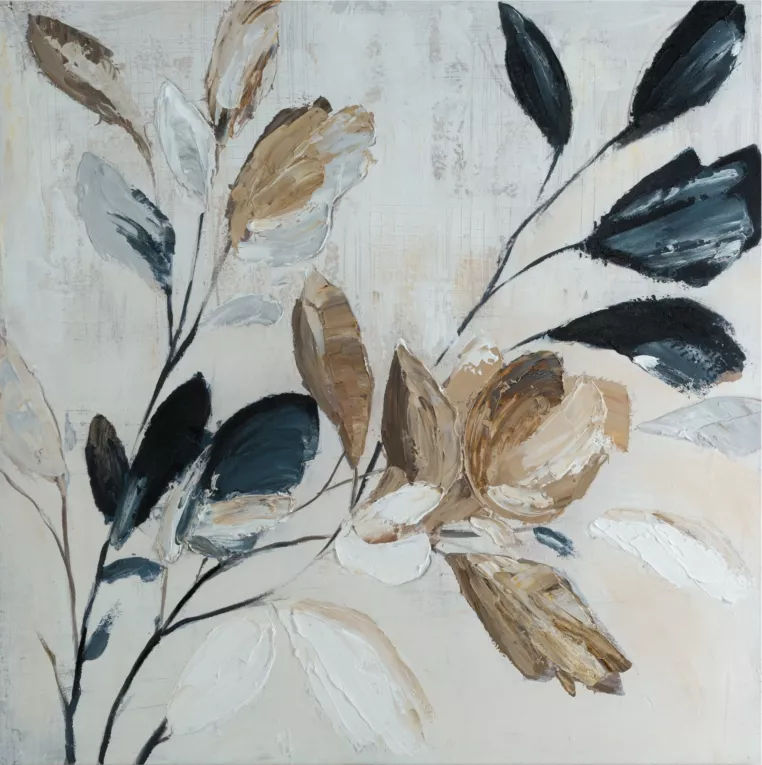 Obraz ręcznie malowany na płótnie z motywem liści Eurofirany