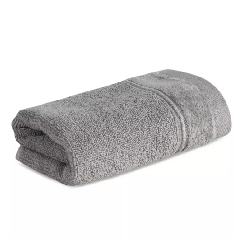 Ręcznik do rąk 30x50 cm bawełniany kolor stalowy z welwetową bordiurą i kontrastującymi paseczkami 500 g/m2 SIBEL Eurofirany