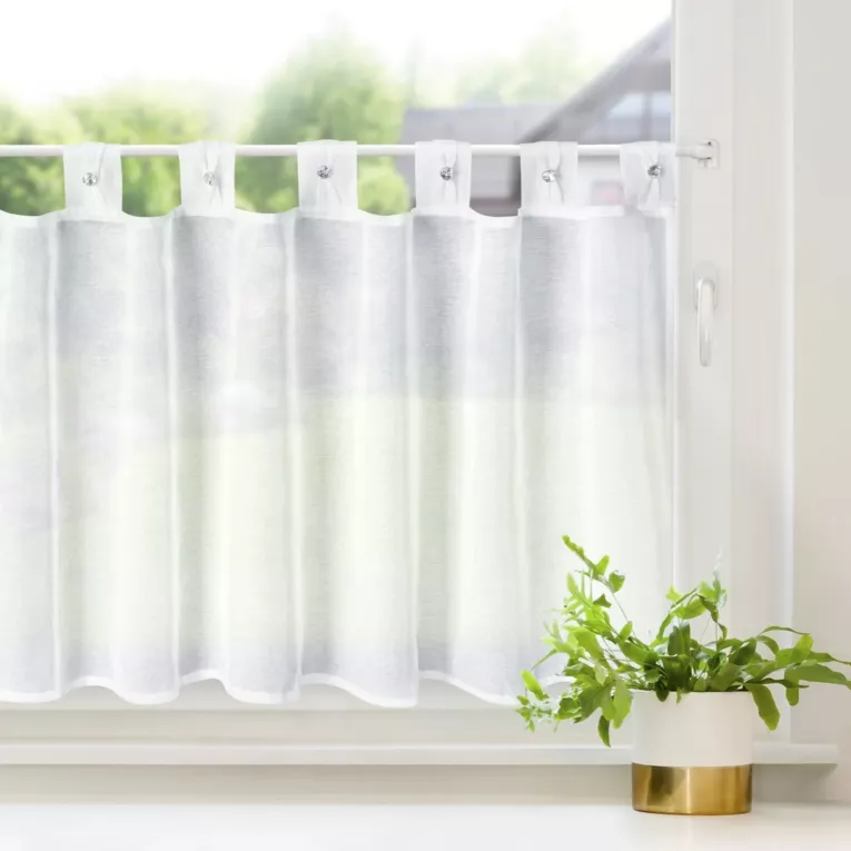 Zazdrostka biała z gładkiej matowej tkaniny z ozdobnymi szelkami z kryształkami 150x60 cm szelki  SEVILLA Eurofirany