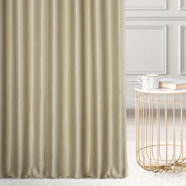 Zasłona szyta na taśmie fala oliwkowa z jednokolorowej gładkiej tkaniny