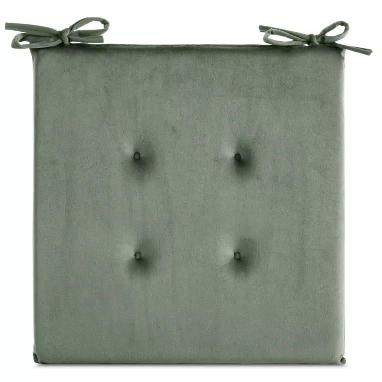 Poduszka na krzesło 40 x 40 x 3 cm welwetowa oliwkowa z ozdobnym pikowaniem i praktycznymi troczkami GAJA Eurofirany