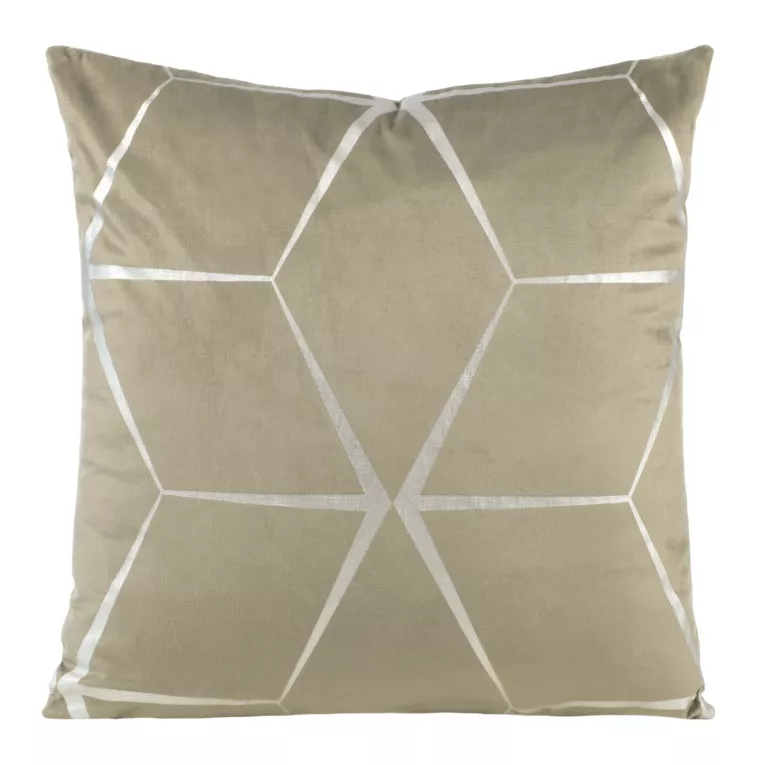 Poszewka na poduszkę 45x45 cm welwetowa z srebrnym nadrukiem geometrycznym ciemnobeżowa BLINK 28 Eurofirany