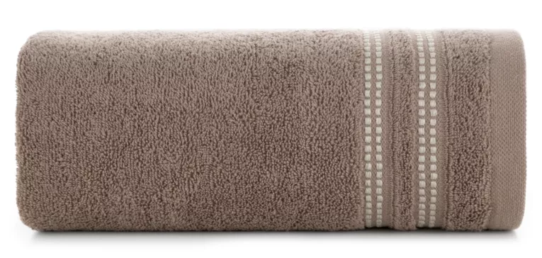 Ręcznik kąpielowy 70x140 cm bawełniany kolor brązowy z subtelną bordiurą w paseczki 500 g/m2 ALLY Eurofirany