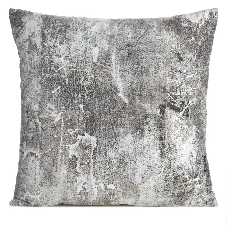 Poszewka na poduszkę 45x45 cm welwetowa zdobiona metalicznym wzorem grafitowa ESTER Eurofirany