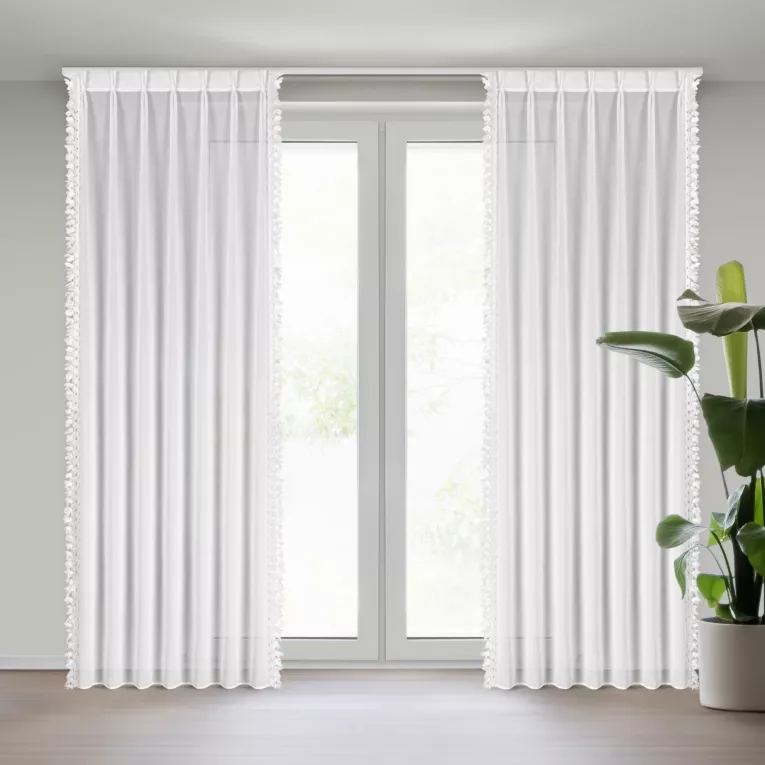 Firana biała z szyfonu zdobiona aplikacją 80x270 cm (wymiar podany na gotowo) system flex - LORETA Eurofirany