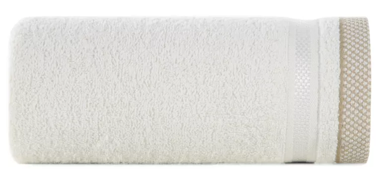 Ręcznik kąpielowy 100X150 cm bawełniany kolor kremowy z bordiurą w paski 500 g/m2 ABBIE Eurofirany