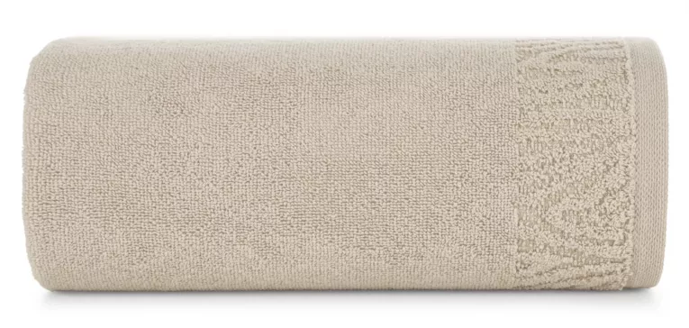 Ręcznik kąpielowy 70x140 cm bawełniany kolor beżowy z ozdobną błyszczącą bordiurą 500 g/m2 MARGO Eurofirany