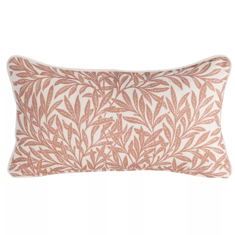 Poszewka na poduszkę 30x50 cm bawełniana z dodatkiem lnu zdobiona nadrukiem roślinnym ciemnobeżowo, kremowa LEN Eurofirany