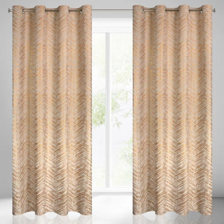 Zasłona kremowa z błyszczącym złotym nadrukiem z welwetu 140x250 cm przelotka SARA Eurofirany