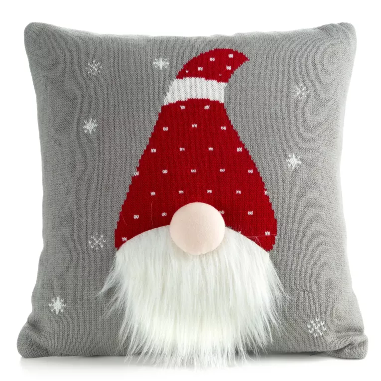 Poszewka na poduszkę 45x45 cn świąteczna z skrzatem srebrno, czerwona Eurofirany