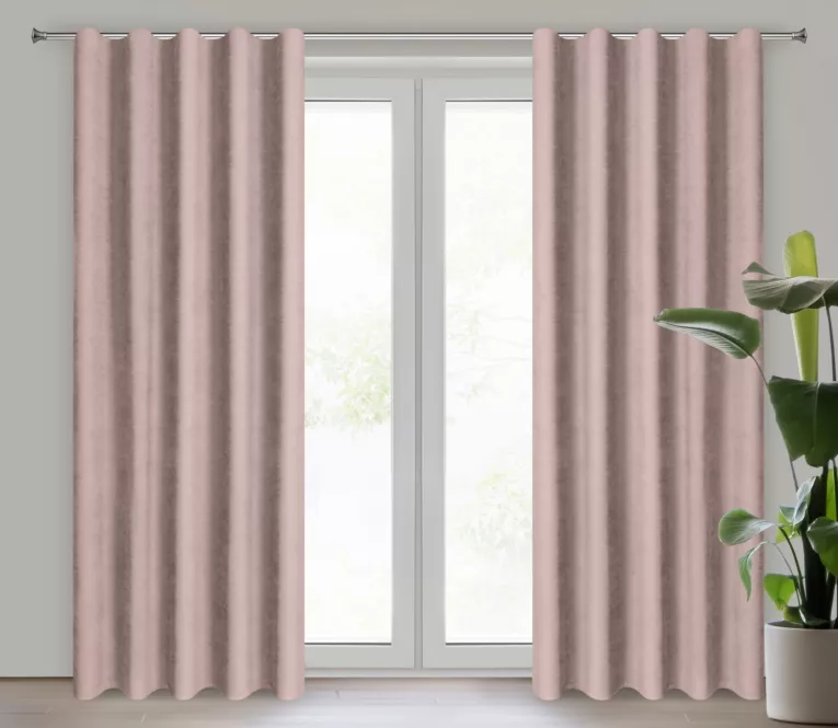Zasłona różowa z tkaniny welurowej 360x260 cm szerokość po zmarszczeniu fala 1:2 Dora Eurofirany