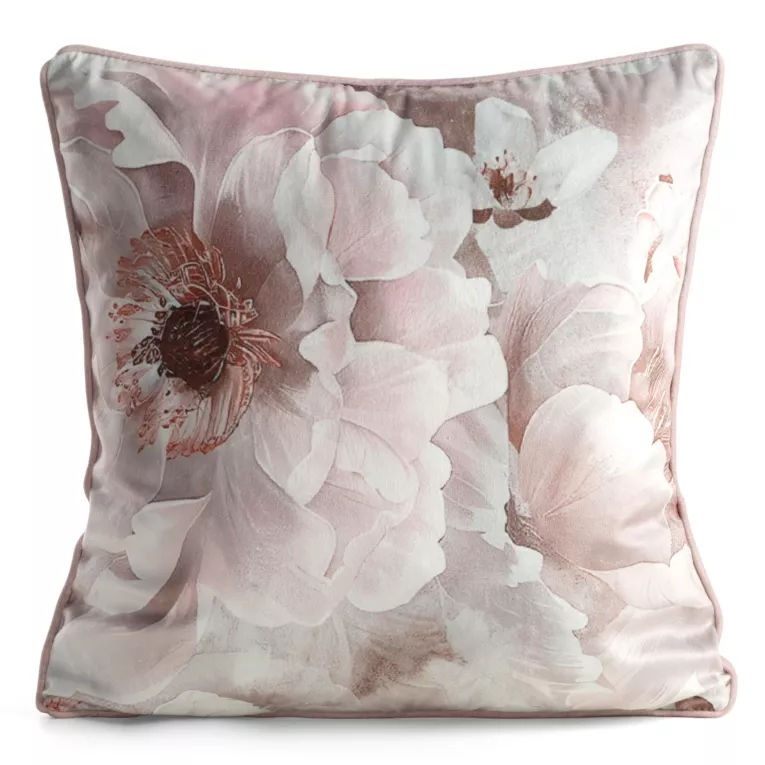 Poszewka na poduszkę 45x45 cm z welwetu pudrowo, beżowa z motywem kwiatów - FLORINA Eurofirany