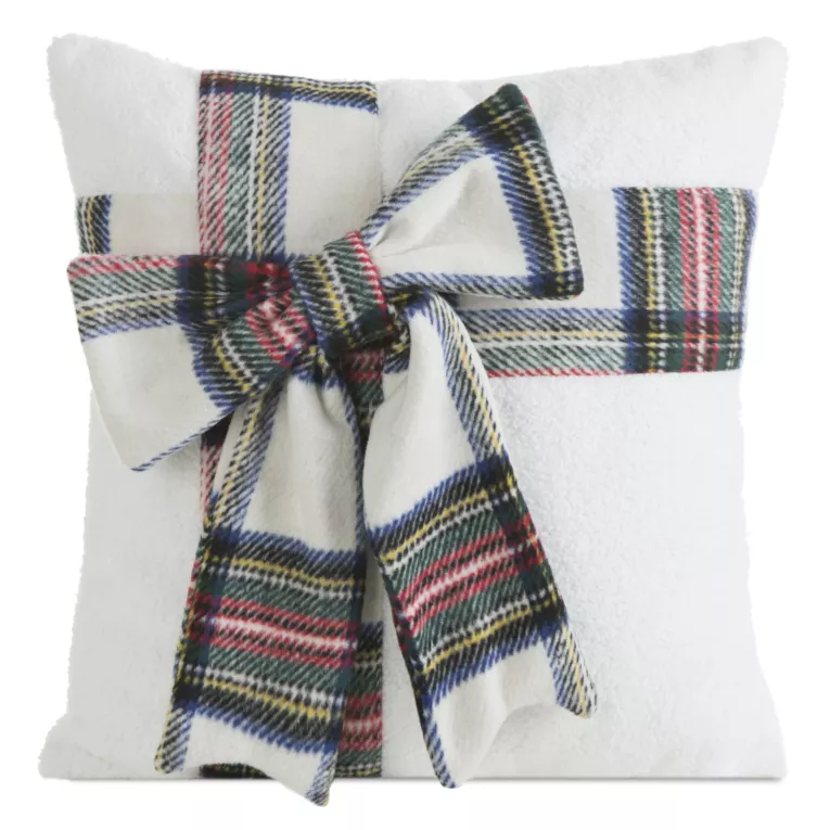 Poszewka na poduszkę świąteczna 45x45 cm z barankowej tkaniny zdobiona kokardą Eurofirany