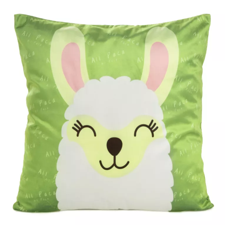 Poszewka na poduszkę 45x45 cm welwetowa z motywem lamy zielono, biała KIDS 2 DESIGN 93 Eurofirany