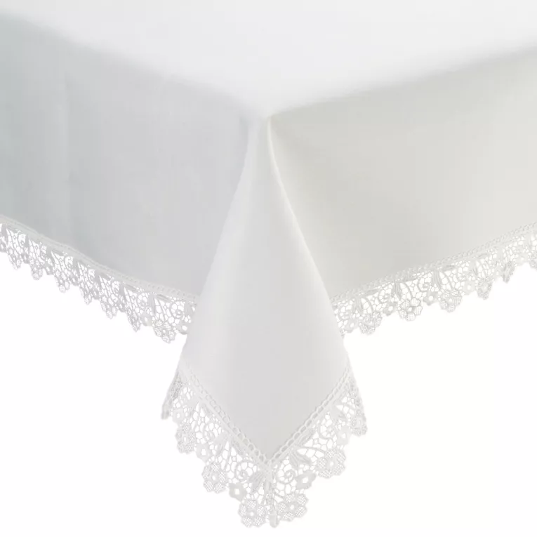 Obrus na stół 145x260 cm biały zdobiony koronką - CINDY Eurofirany