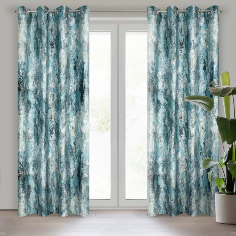 Zasłona turkusowa z efektem błyszczącej przecierki z welwetu 140x250 cm przelotka MALIA Eurofirany