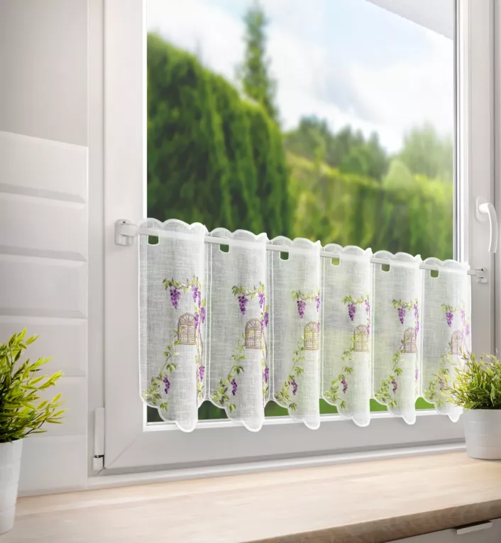 Tkanina firanowa zazdrostka z etaminy z haftem winogron Eurofirany