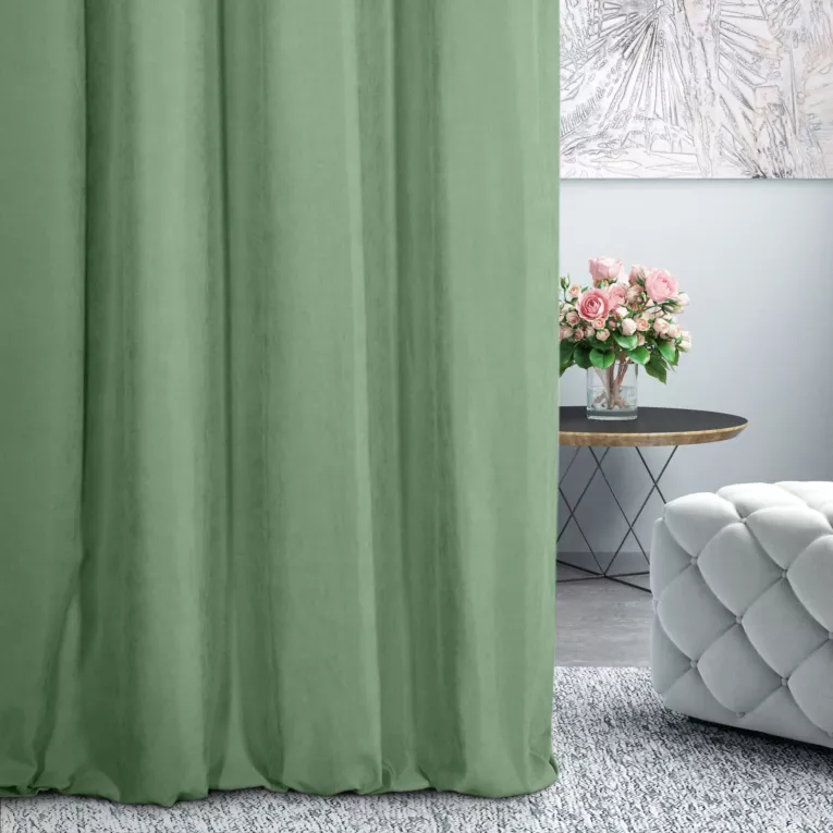 Zasłona szyta na taśmie fala DORA - HIT miętowa z miękkiej tkaniny o welurowej strukturze
