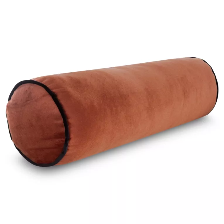 Poduszka dekoracyjna wałek 15 x 45 cm welwetowy ceglasty zdobiony kontrastującą lamówką GAJA Eurofirany