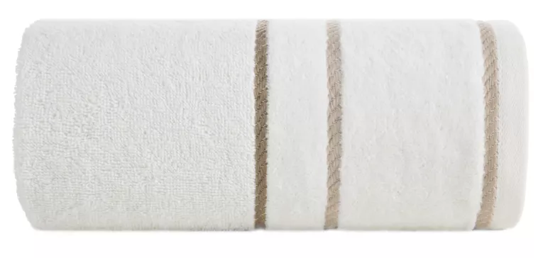 Ręcznik kąpielwoy 50x90 cm bawełniany kolor kremowy z welwetową bordiurą i kontrastującymi paseczkami 500 g/m2 NEL Eurofirany
