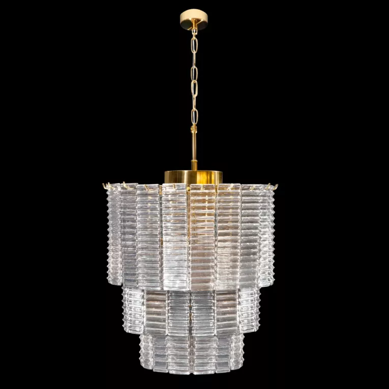 Lampa wisząca do salonu złota DALIA z luźno zwisających szklanymi prostokątami Eurofirany