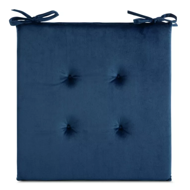 Poduszka na krzesło 40 x 40 x 3 cm welwetowa granatowa z ozdobnym pikowaniem i praktycznymi troczkami GAJA Eurofirany