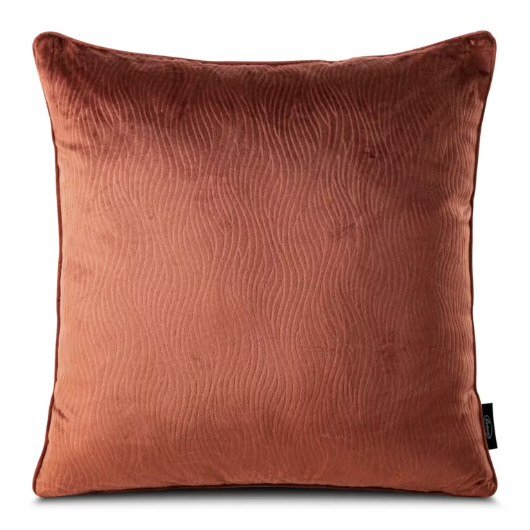 Poszewka na poduszkę 40x40 cm z miękkiego welwetu z falującym wytłaczanym wzorem ciemnopomarańczowa LILI Eurofirany