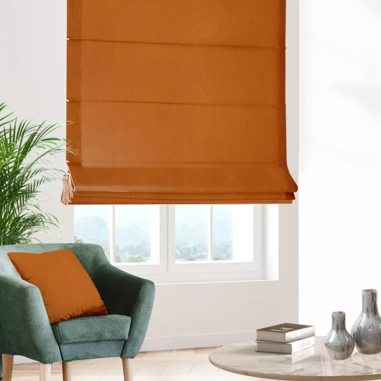 Roleta rzymska ceglasta z miękkiej tkaniny o welurowej strukturze