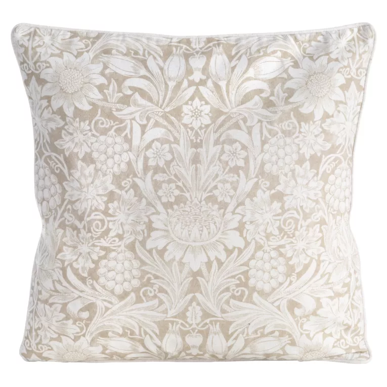 Poszewka na poduszkę 50x50 cm bawełniana z dodatkiem lnu zdobiona nadrukiem roślinnym beżowa LEN Eurofirany