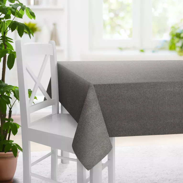 Obrus na wymiar stalowy o naturalnym charakterze, z widocznym, ozdobnym splotem