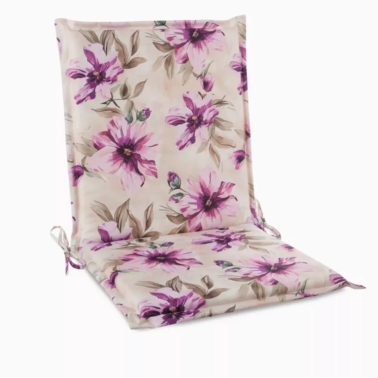 Poduszka na krzesło 45 x 90 x 3 cm wodoodporna kremowo, różowa zdobione roślinnym wzorem GARDEN Eurofirany