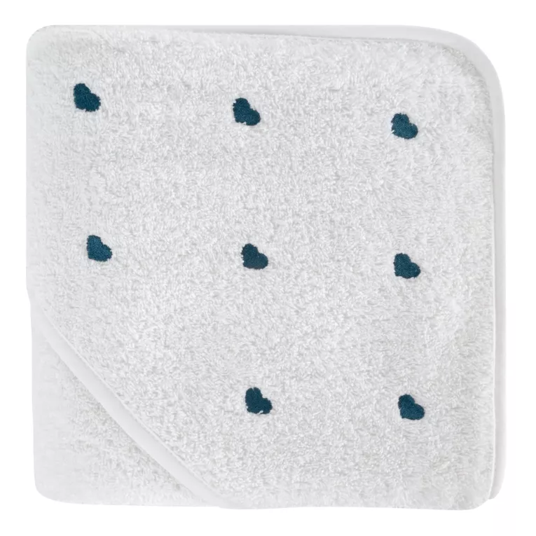 Ręcznik kąpielowy dziecięcy 100x100 cm bawełniany kolor biały,jasnoniebieski z kapturem i haftem serduszek 400 g/m2 BABY 58 Eurofirany