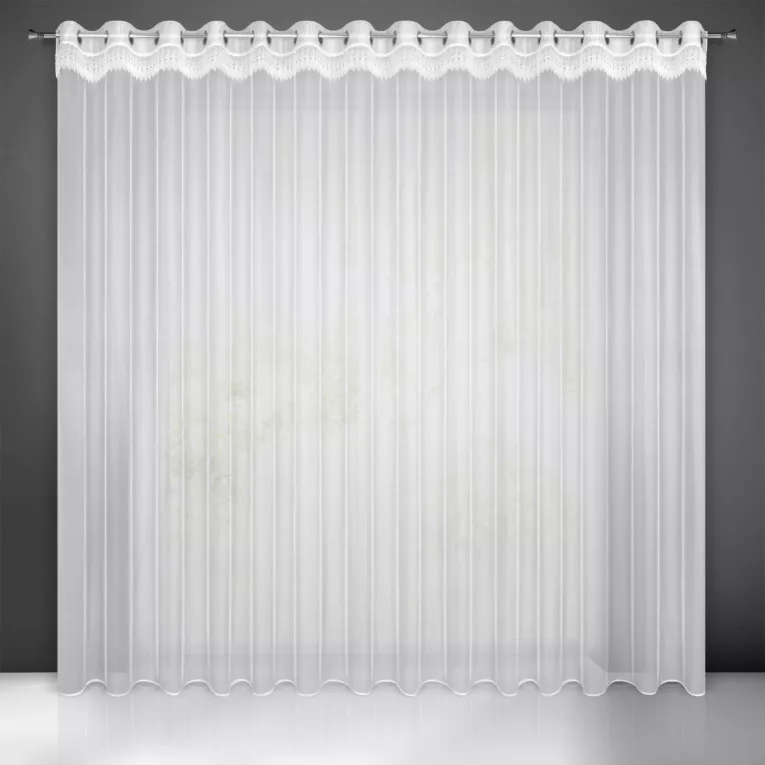 Firana biała z etaminy zdobiona subtelną aplikacją 350x250 cm przelotka SARI Eurofirany