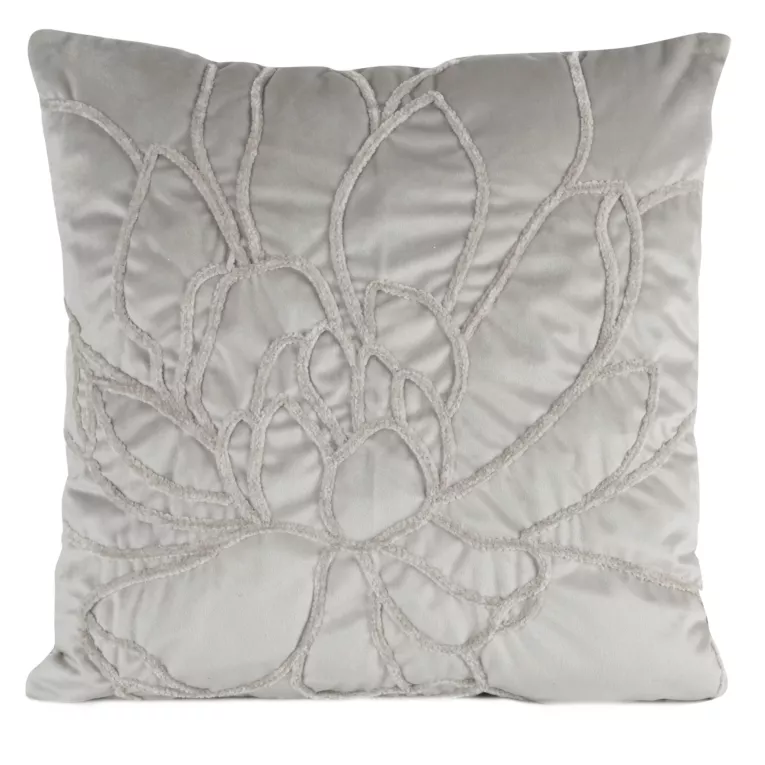 Poszewka na poduszkę 45x45 cm welwetowa zdobiona naszywanym wzorem srebrna SANDI Eurofirany