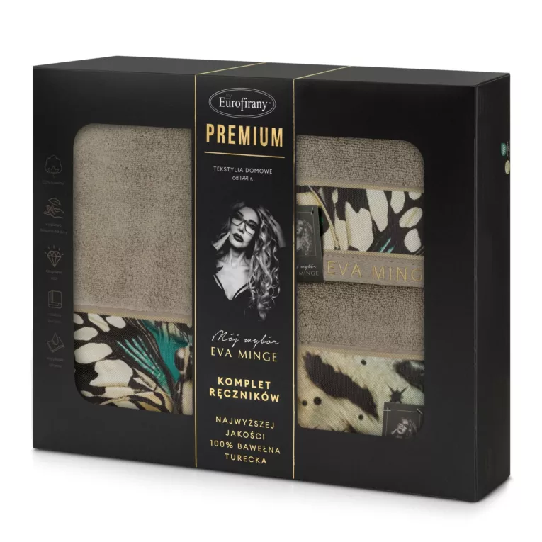 Zestaw ręczników bawełnianych 3 szt kolor beżowy, czarny 500 g/m2 Eva Minge 15 Eurofirany