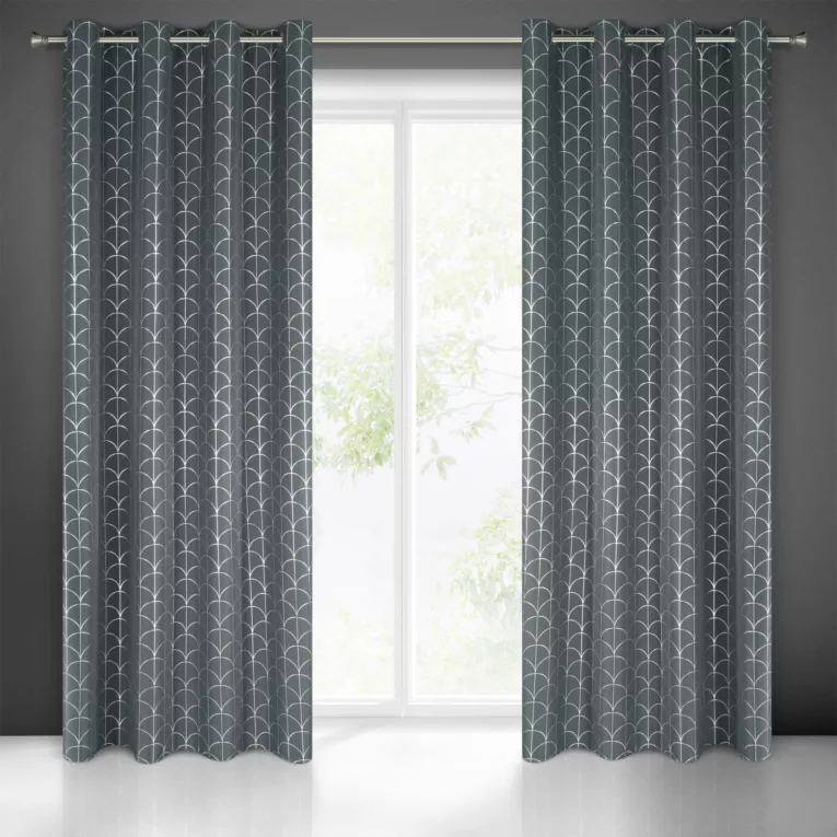 Cande grafitowa zasłona ze srebrnym nadrukiem na przelotkach 140x250 cm Eurofirany